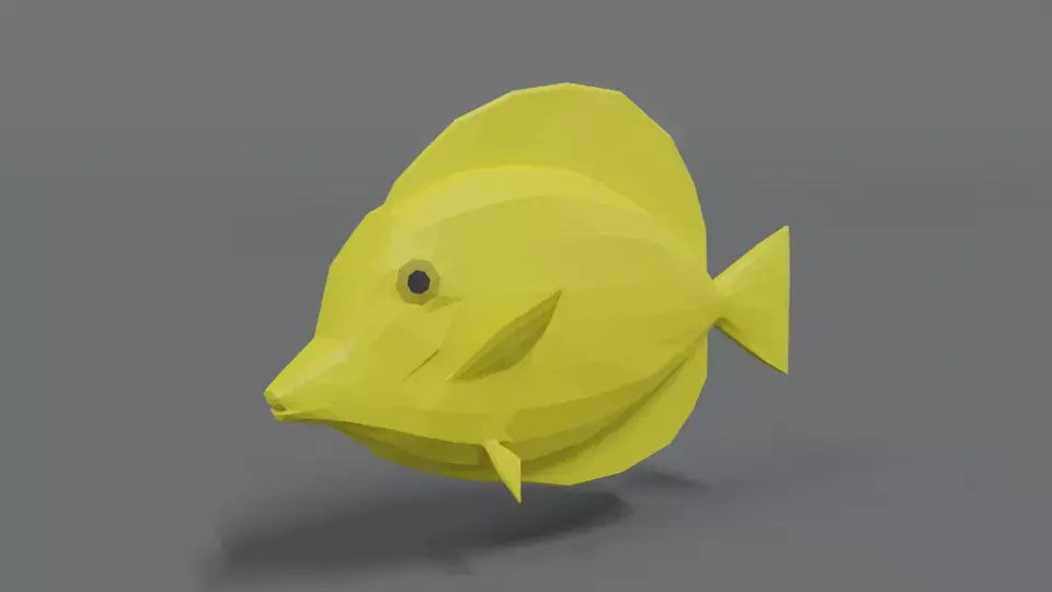 Low Poly Cartoon Yellow Tang Fish Low-poly 3D model