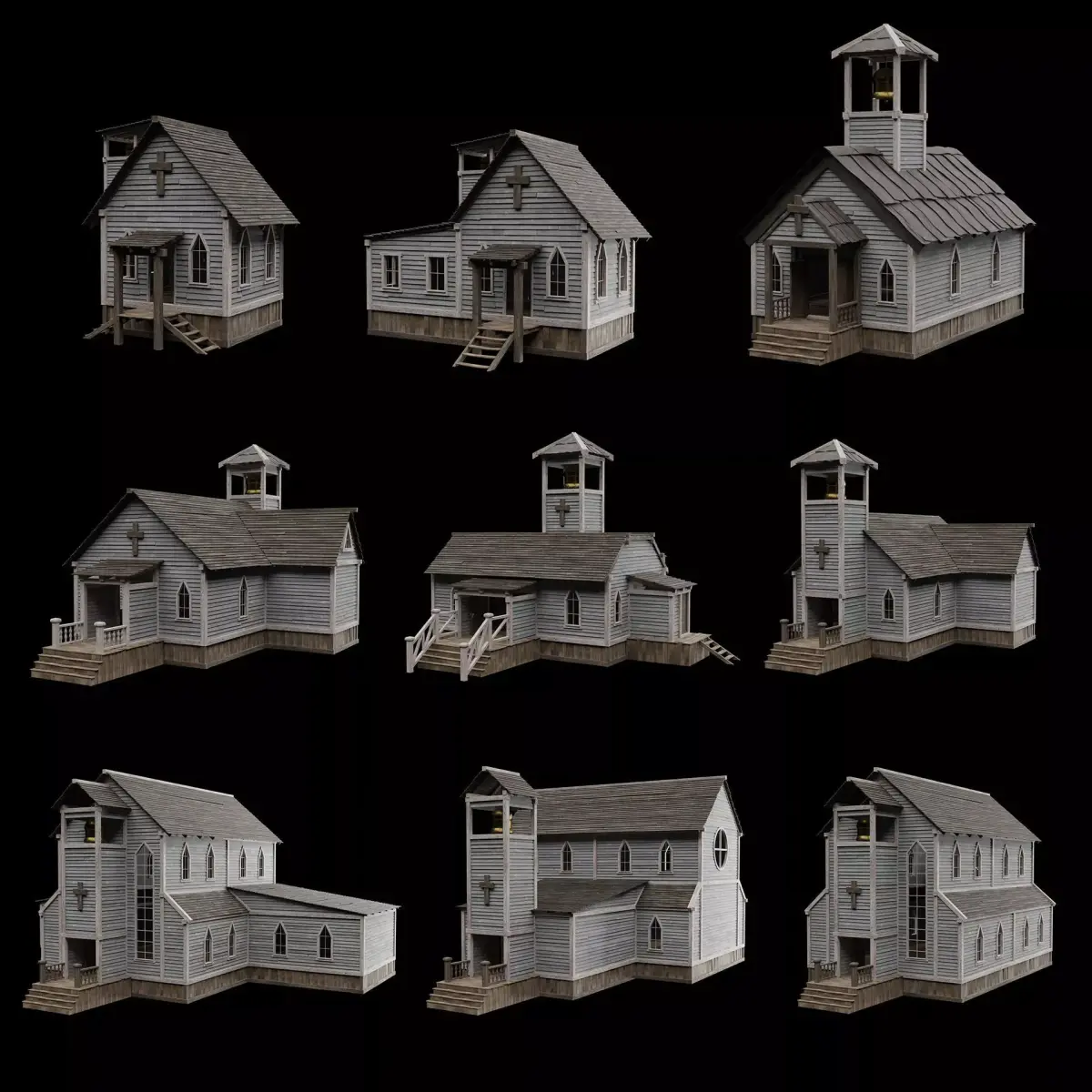 WILD WEST WESTERN CHURCH CHAPEL CATHEDRAL TEMPLE COLLECTION Low-poly 3D model