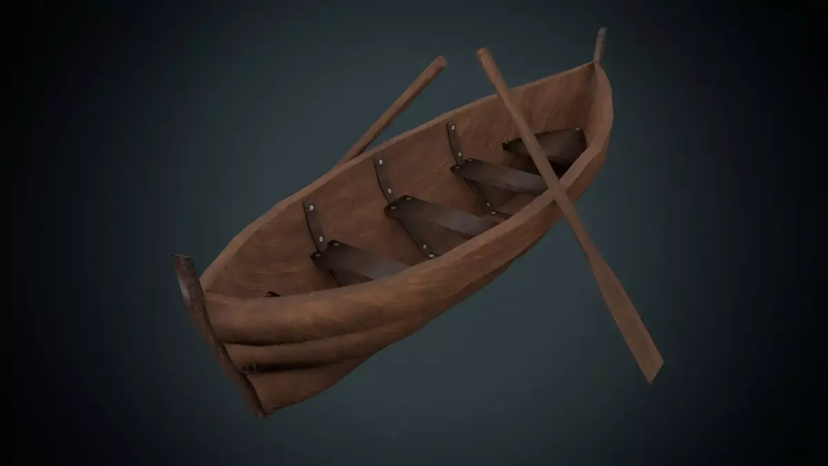Low Poly Boat wooden canoe Low-poly 3D model