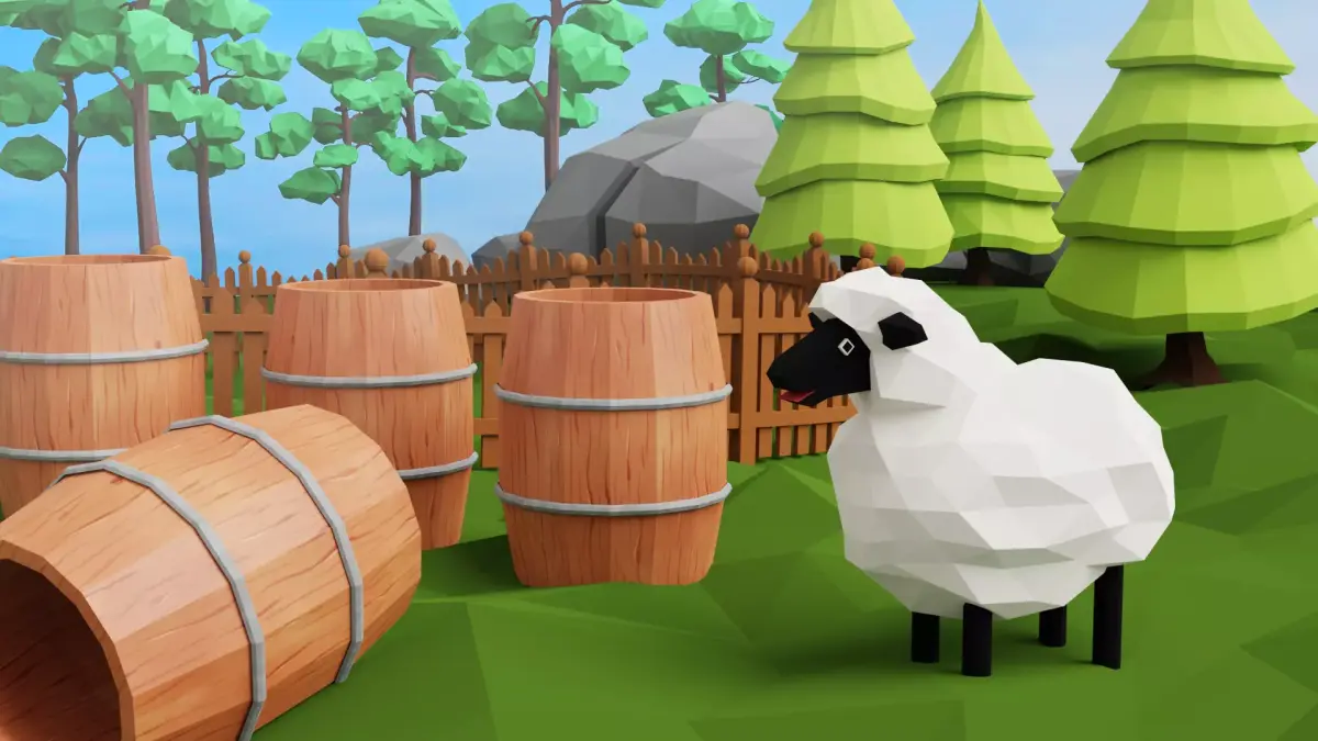 Props for Unity Trees sheep barrel fence rocks Low-poly 3D model