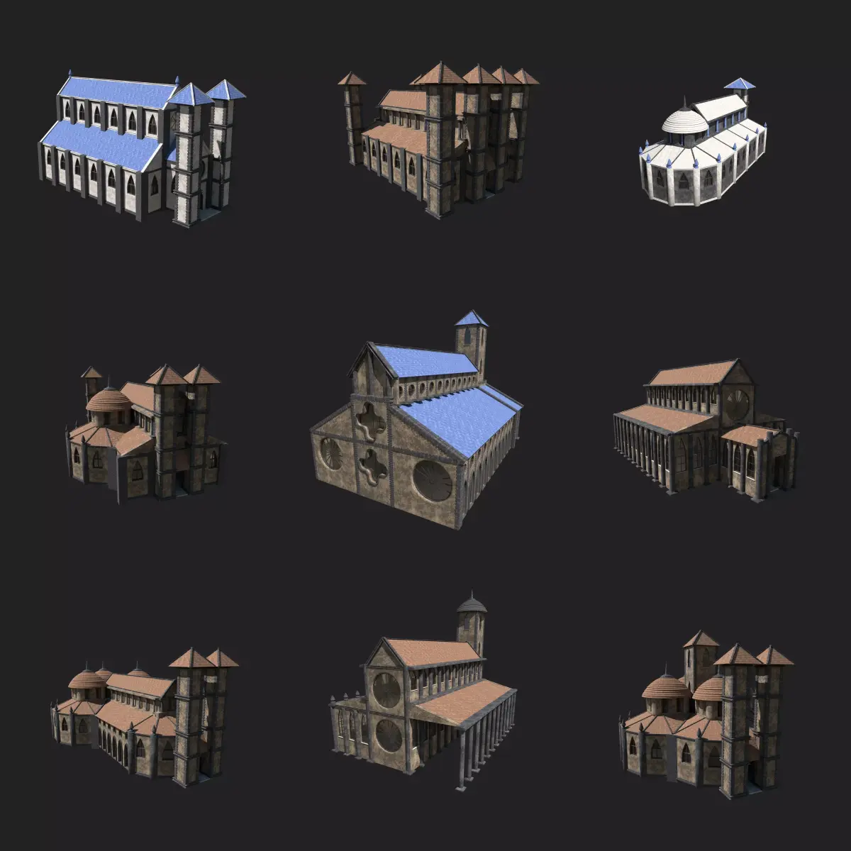 GOTHIC MEDIEVAL CATHEDRAL CHURCH TEMPLE BUILDING COLLECTION Low-poly 3D model