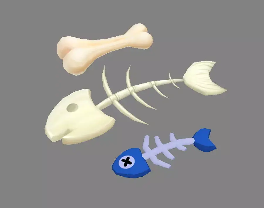 Cartoon Fish Bones - Kitchen waste Low-poly 3D model