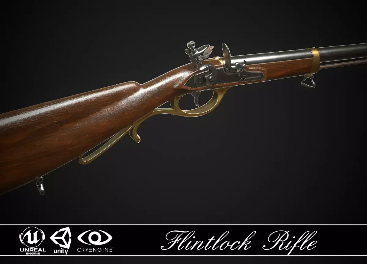 Flintlock Rifle 01 Classic Low-poly 3D model