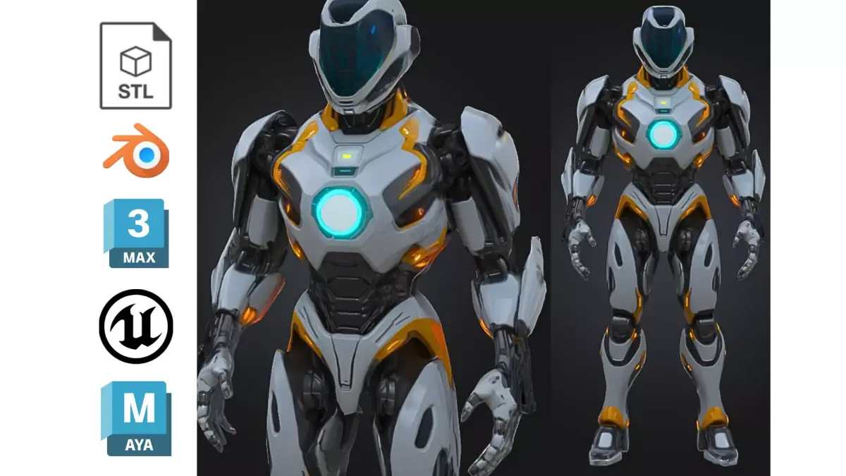 Futuristic Armored Sci Fi Robot Low-poly 3D model