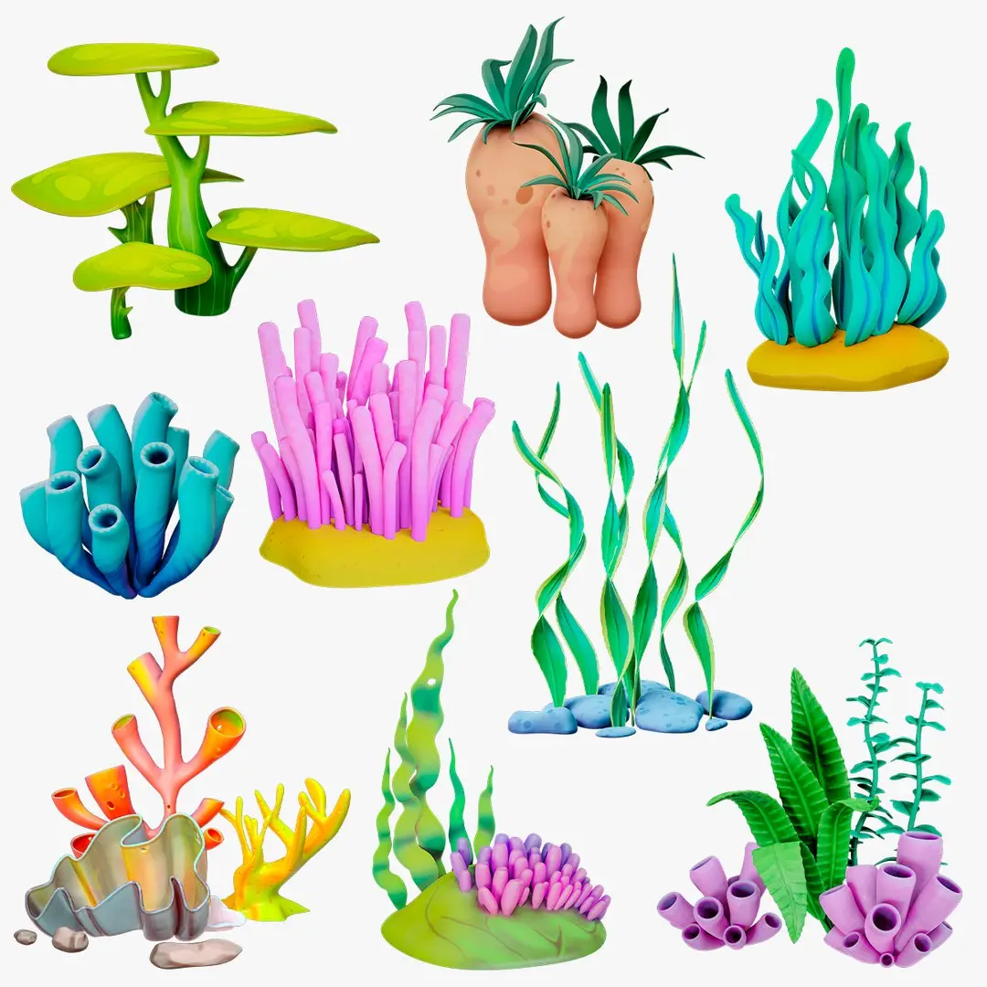 X9 Cartoon Coral Reefs And Seaweed Package 3D model