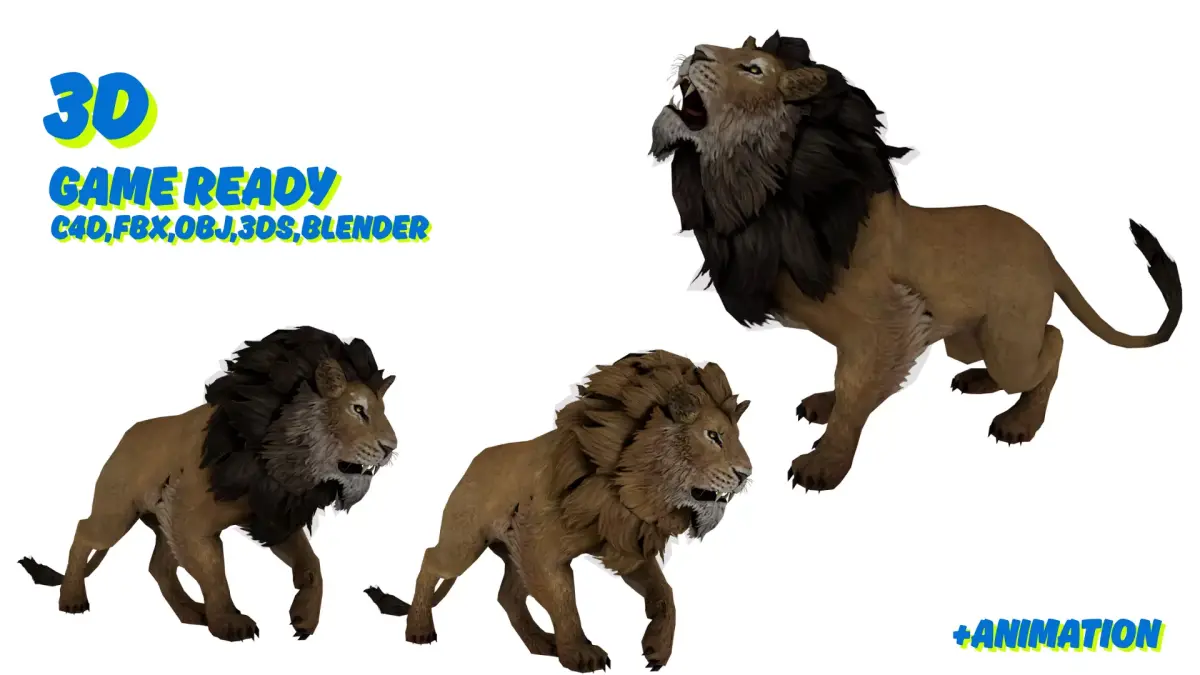 Realistic Lion 3D Model Game Ready  Wild Jungle Animal Low-poly 3D model