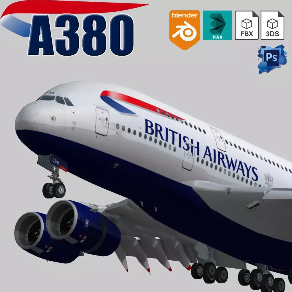 Airbus 380-8 British Airways livery Low-poly 3D model