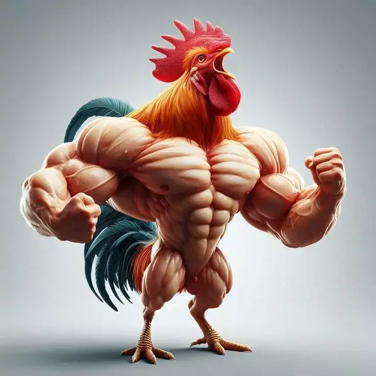 Muscular Rooster 3D Model Flexing Pose Vibrant Feathers Low-poly 3D model