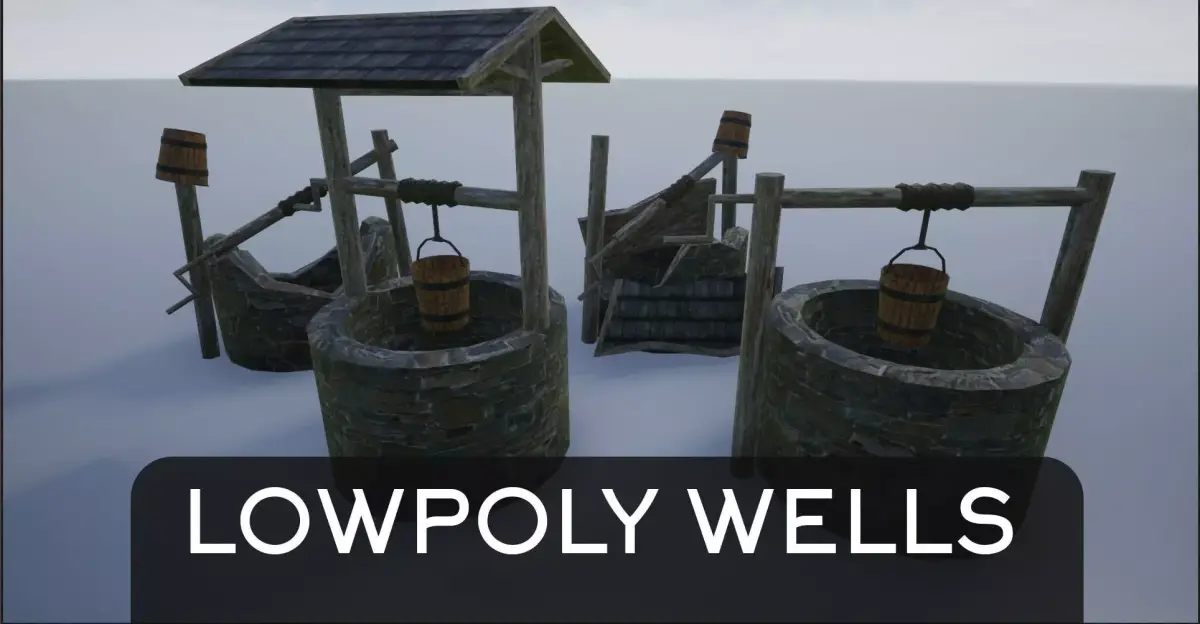 Lowpoly Medieval Wells Low-poly 3D model
