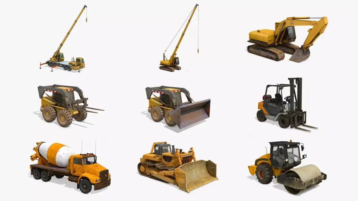Construction Equipment Vehicles 9 Cranes 3D Models Low-poly 3D model