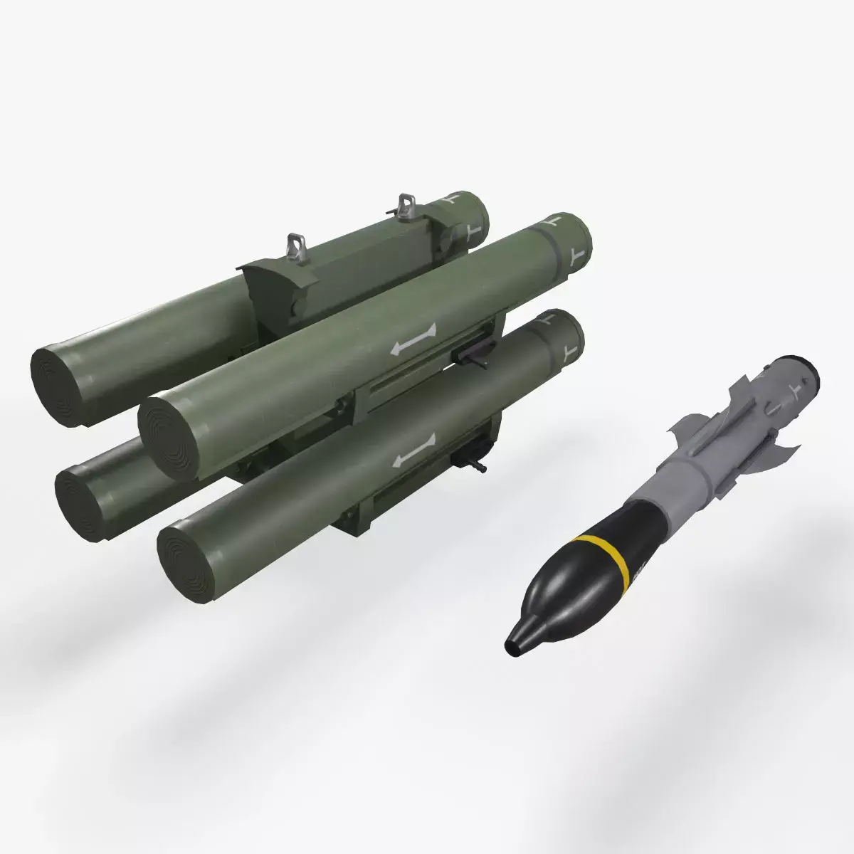  Launcher HOT 3 With Missile Low-poly 3D model