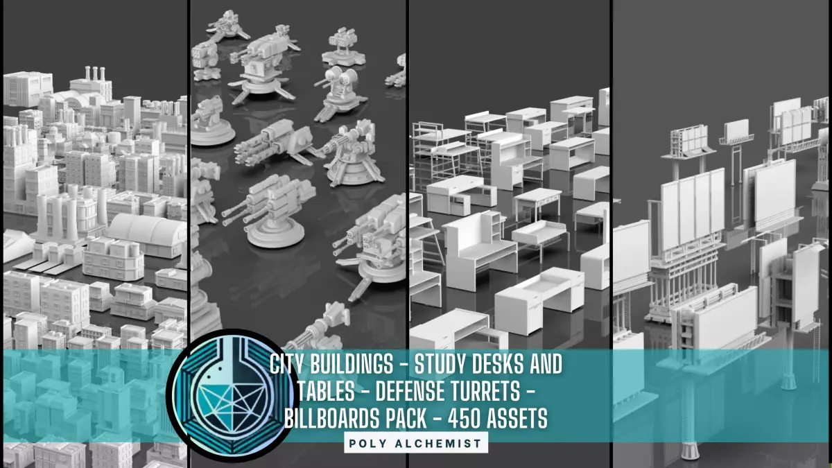 City Buildings-Turrets-Study Desk-Billboards Pack-450 Assets Low-poly 3D model