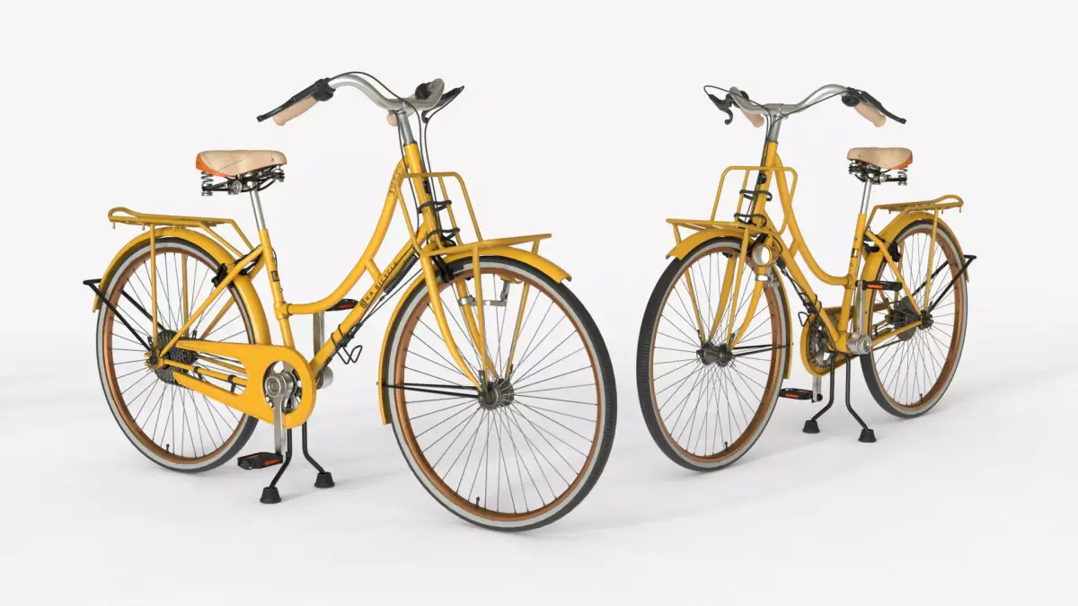 Yellow Vintage City Bicycle 3D model