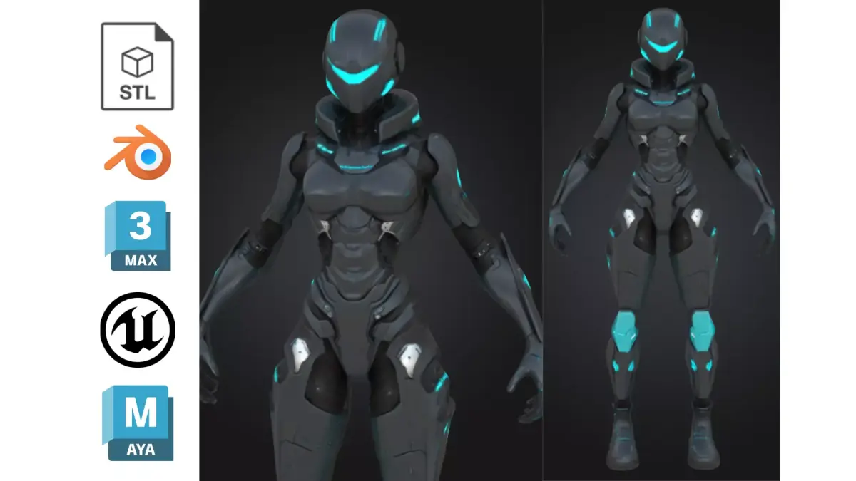 Futuristic Female Warrior Low-poly 3D model