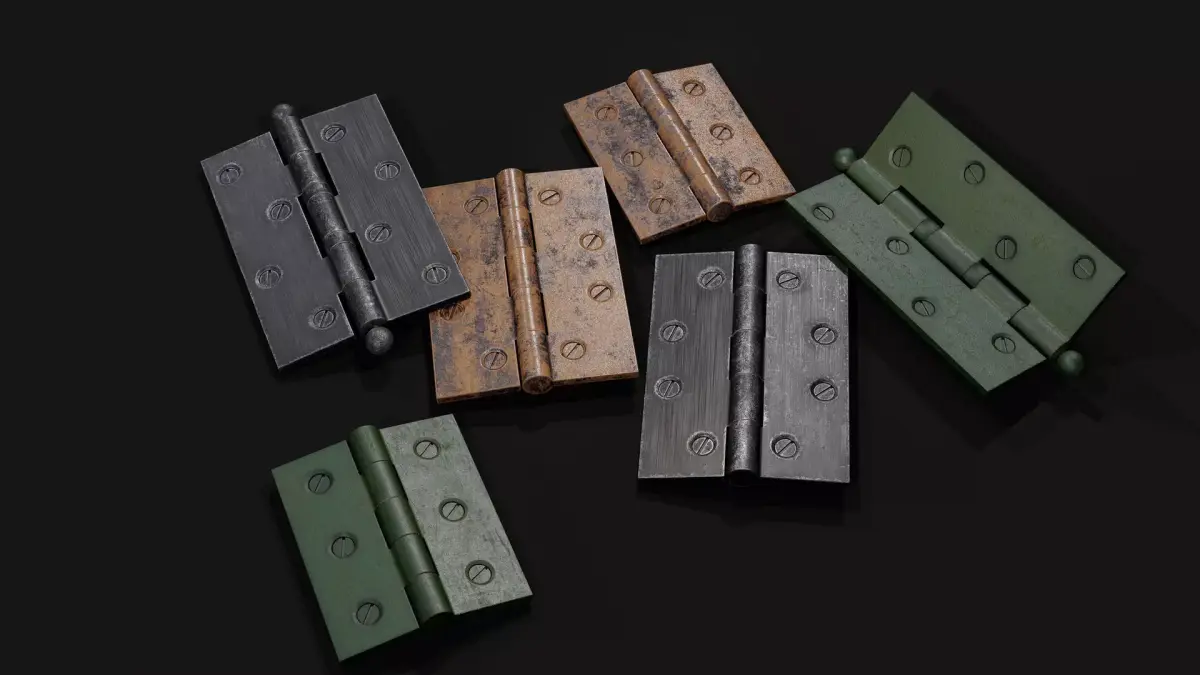 Door Hinges Pack - 3 Types and 3 Materials Low-poly 3D model