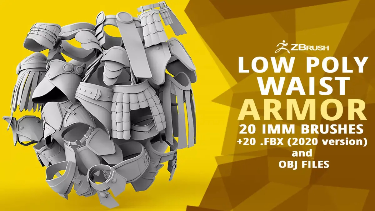 20 Low-poly medieval fantasy waist armor base mesh IMM brush 3D model