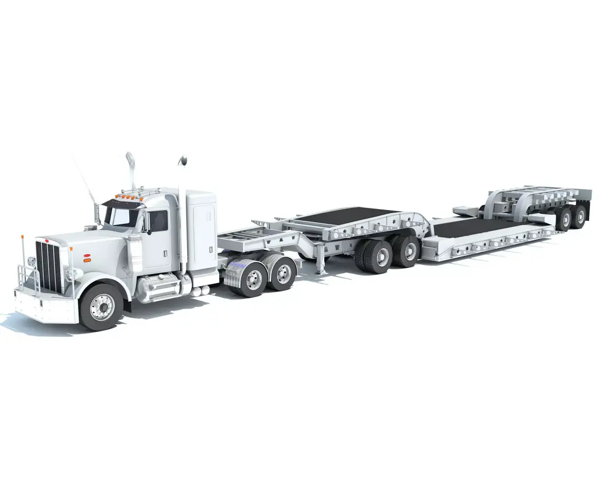 Semi Truck with Lowboy Trailer 3D model get