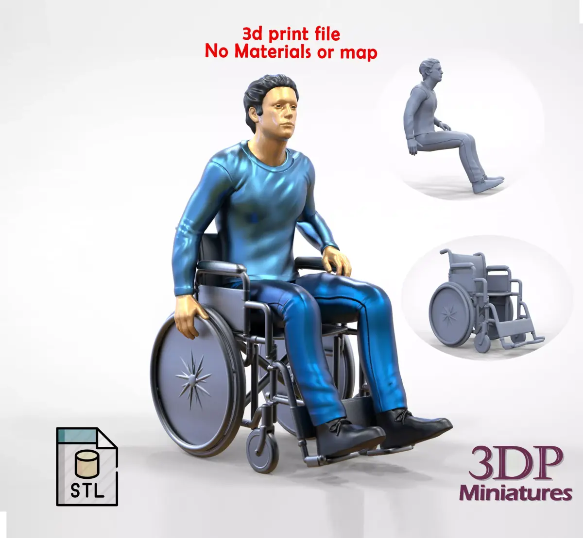 N2 Disabled man on wheelchair 3D print model