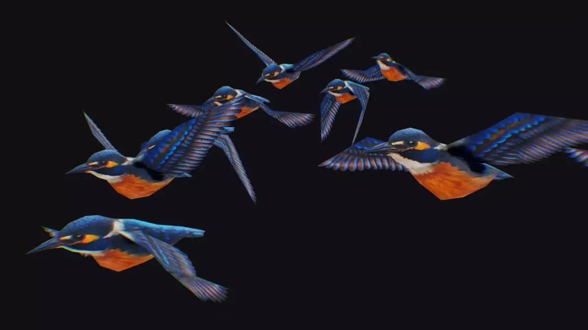 Kingfisher Flock Animated Bird Swarm Hummingbird Shoal Birds Low-poly 3D model