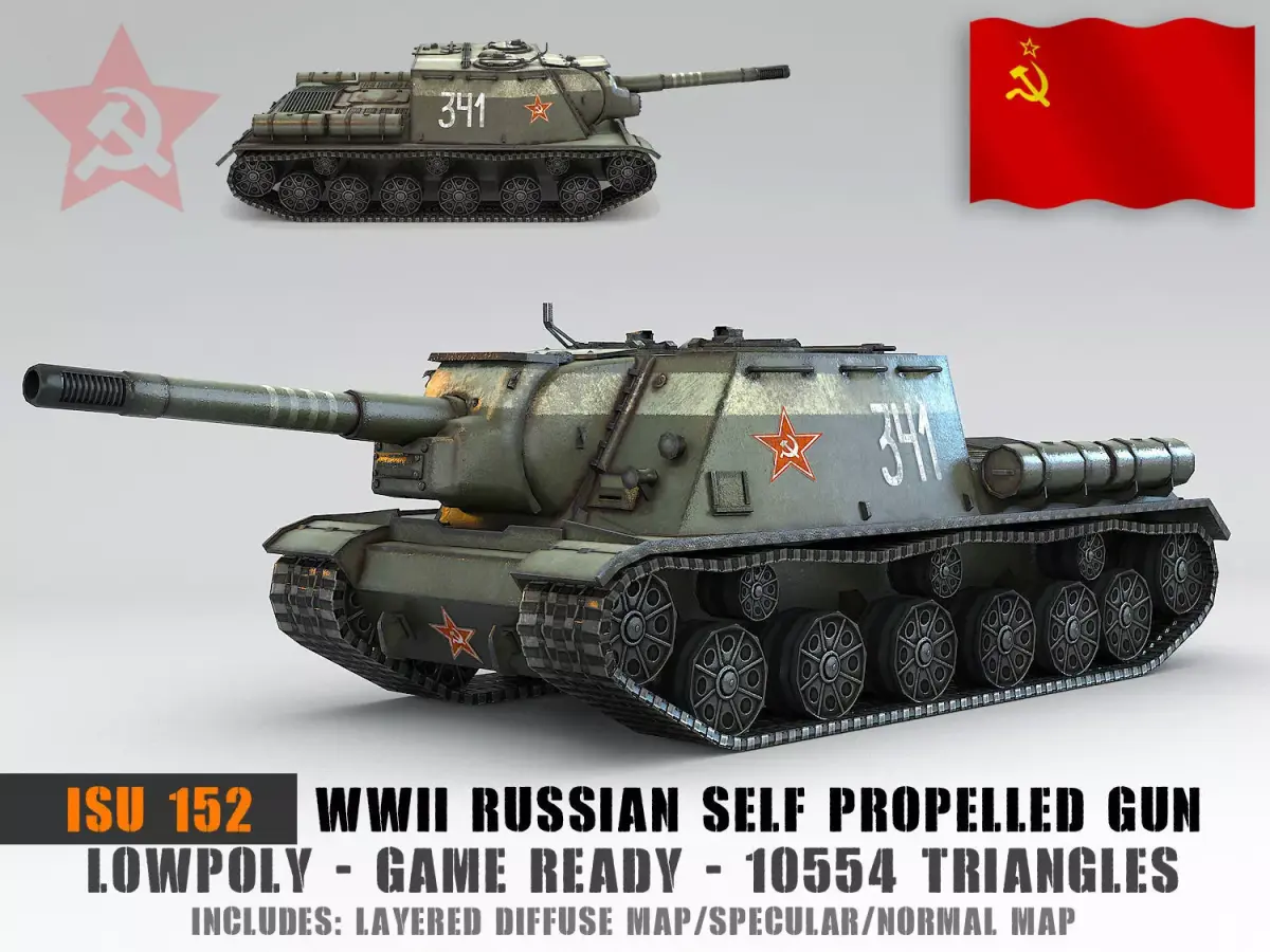 Low Poly ISU 152 self propelled gun Low-poly 3D model