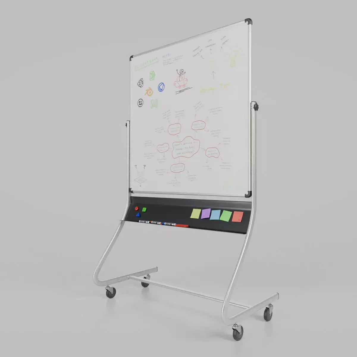 Customizable Double-Sided Metal Whiteboard Square Writing Board Low-poly 3D model