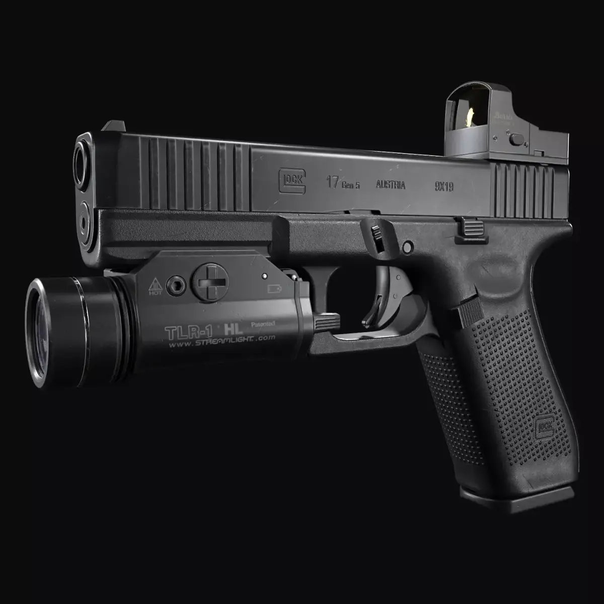 Glock 17 with attachments Low-poly 3D model