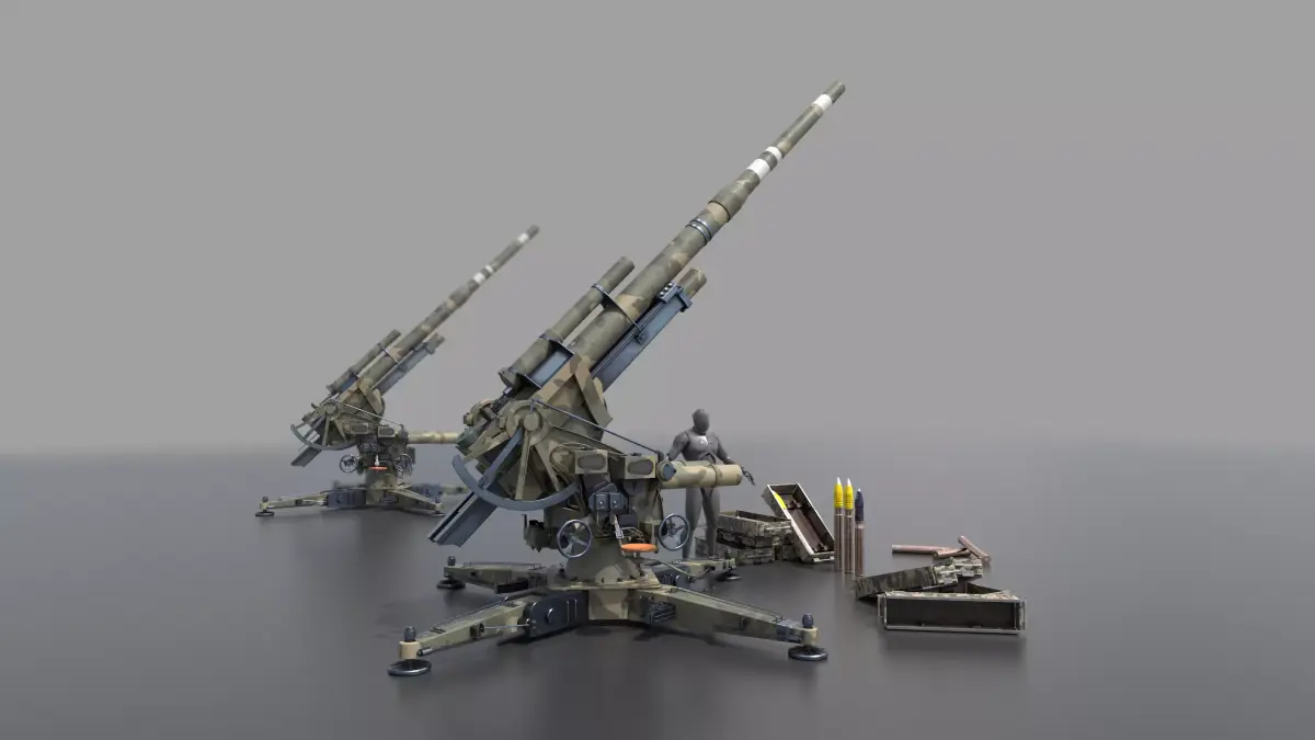 Flak 88 mm anti air craft and anti Tank with ammo Low-poly 3D model