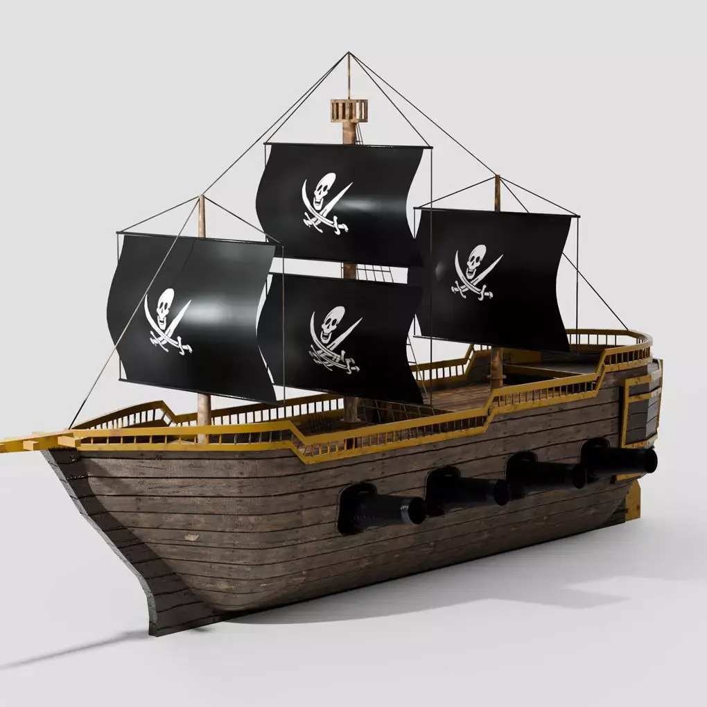 Low Poly Pirate Ship 3D Model Stylized Game Asset with Textures Low-poly 3D model