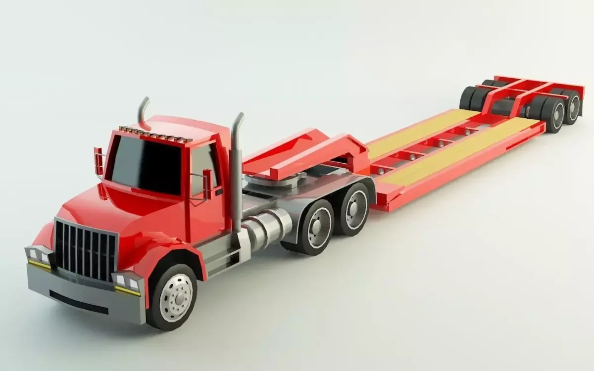 Low Poly Lowboy Trailer and Truck 3D model