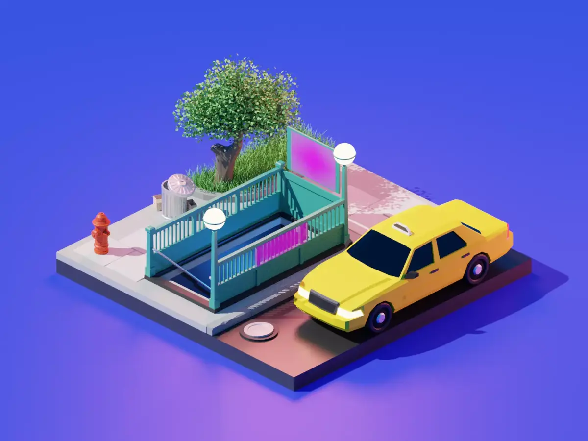Taxi 3d model render in blender Low-poly 3D model