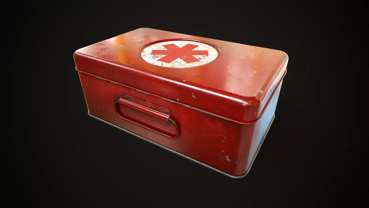 Metal first aid kit with lid Low-poly 3D model