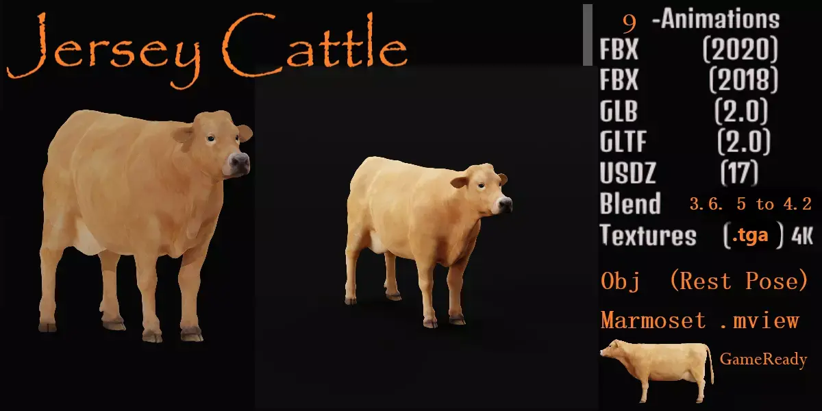 Jersey Cattle Free low-poly 3D model