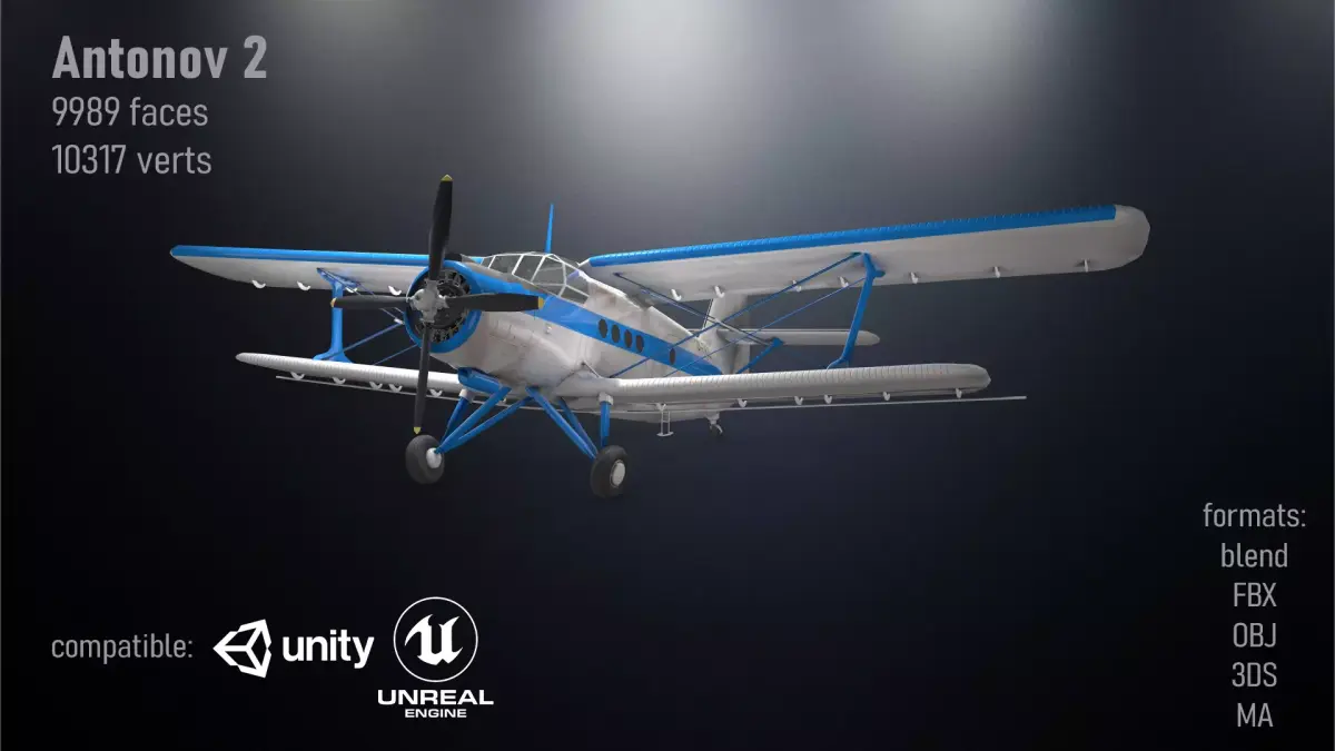Antonov 2 luftwaffe biplane Low-poly 3D model