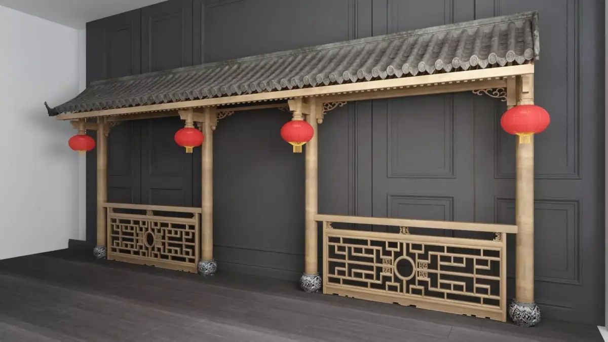 Chinese Entrance Frame With Lanterns 3D model