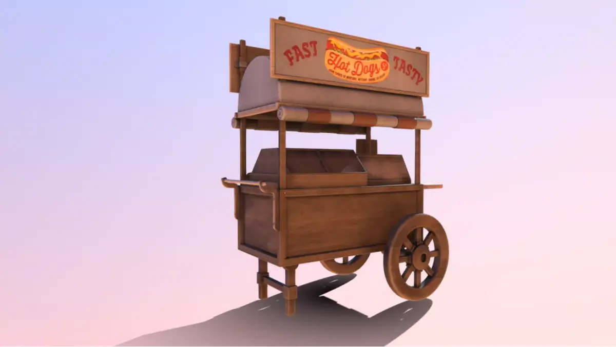 Wooden street food cart model  with textures and UVs  3D model