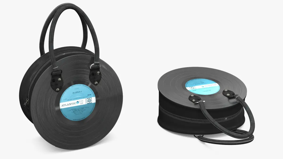 Circular Vinyl Record Handbag with Canvas Sides Black 3D model