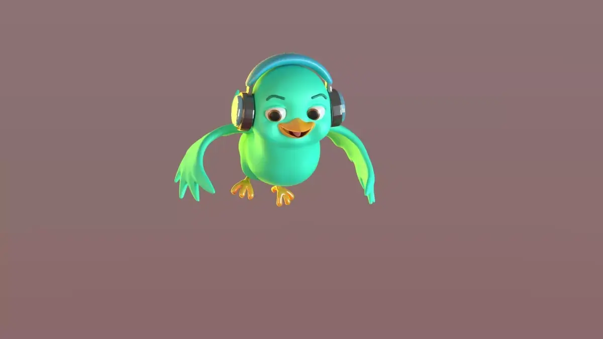 Cartoon Bird with headphones Low-poly 3D model