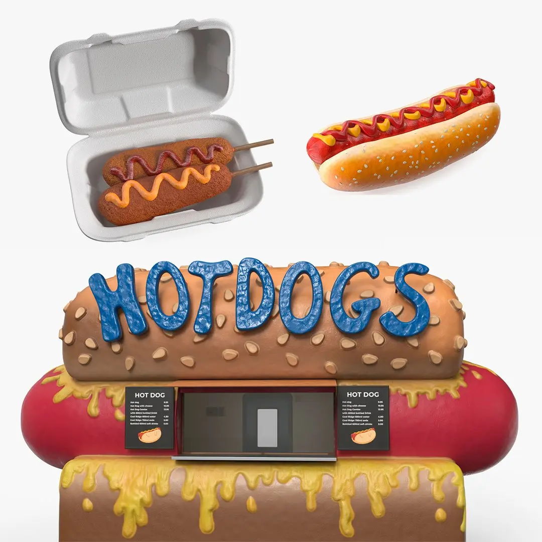 Street Food Kiosk with Hot Dogs Collection 3D model