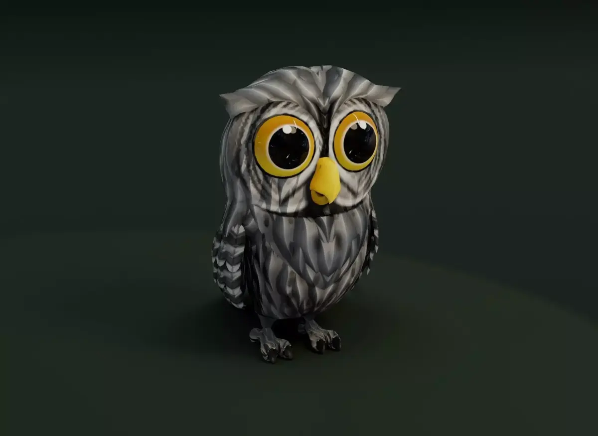 Cartoon Grey Owl 3D Model Low-poly 3D model