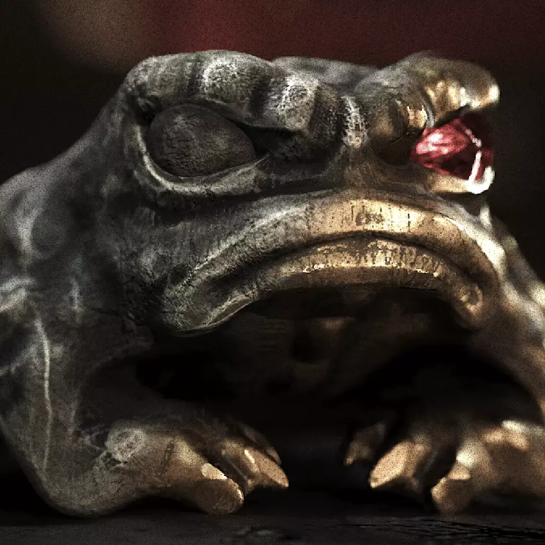 Stone and gold frog statue Low-poly 3D model