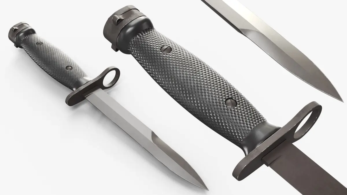 M7 Bayonet Knife with Muzzle Ring and Crossguard Black 3D model