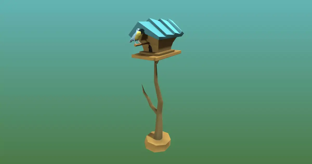 Stylized Birdshouse with Animated Bird Low-poly 3D model