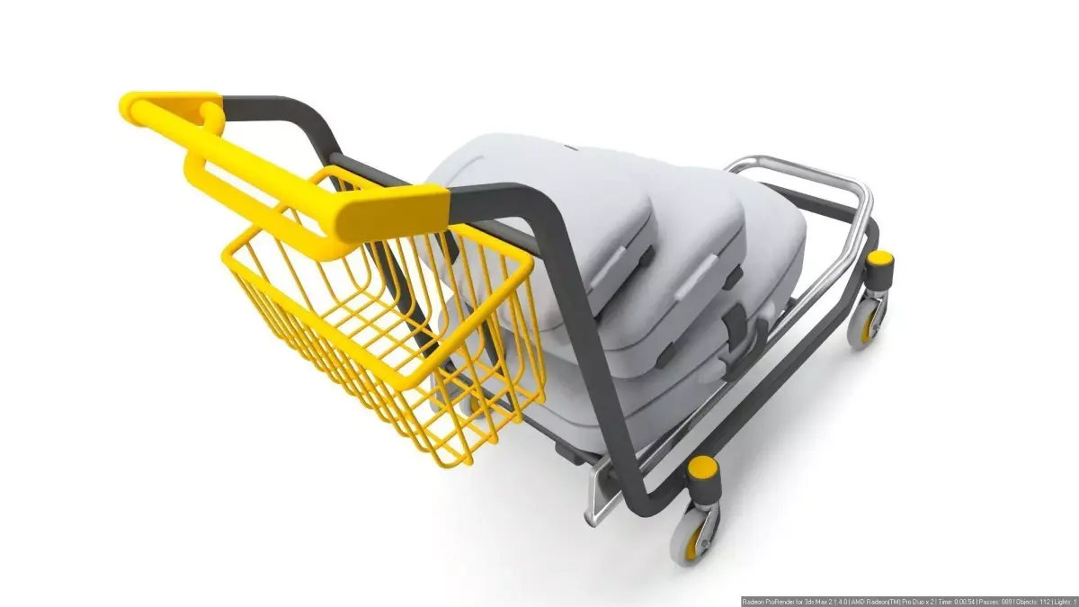 Luggage Trolley with Suitcases 3D model