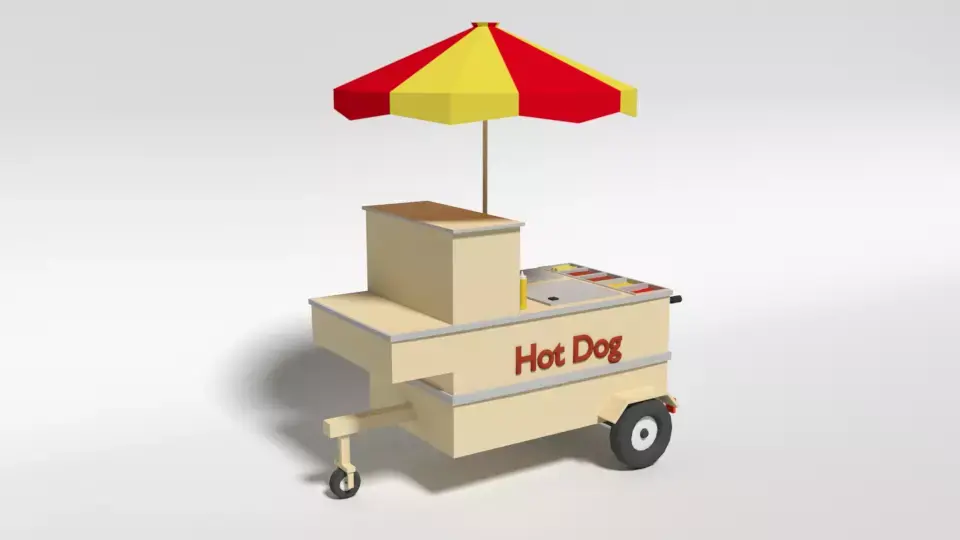 Low Poly Cartoon Hot Dog Cart Low-poly 3D model