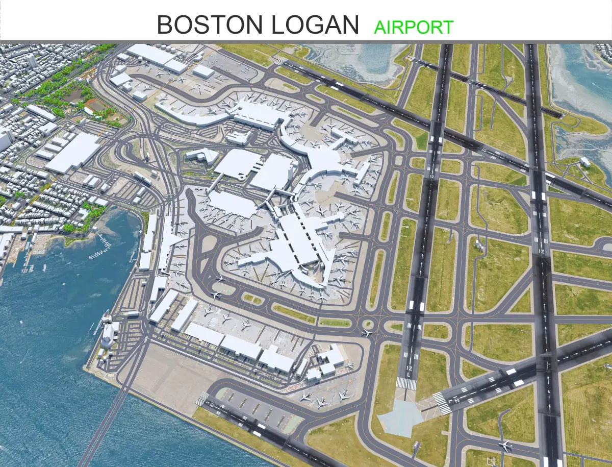 Boston Logan Airport 10km Low-poly 3D model