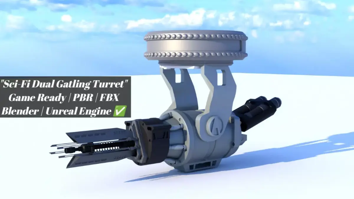 Sci-Fi Dual Gatling Gun Turret 3D Model Game Ready PBR Blender  3D model