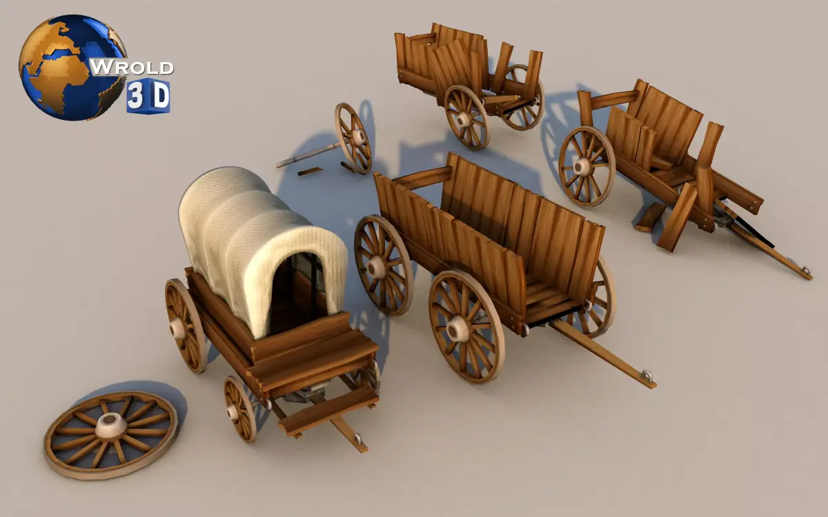 Medieval Cart Lowpoly Collection Pack 3D Model Low-poly 3D model
