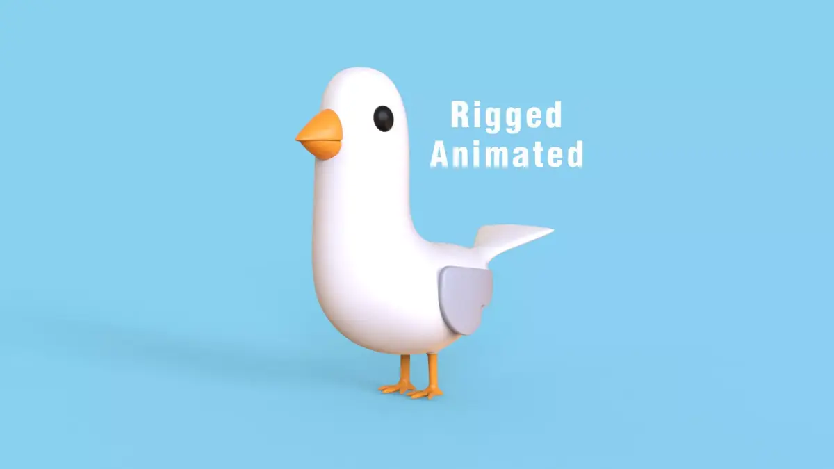 Low Poly - Cartoon Seagull Rigged Low-poly 3D model