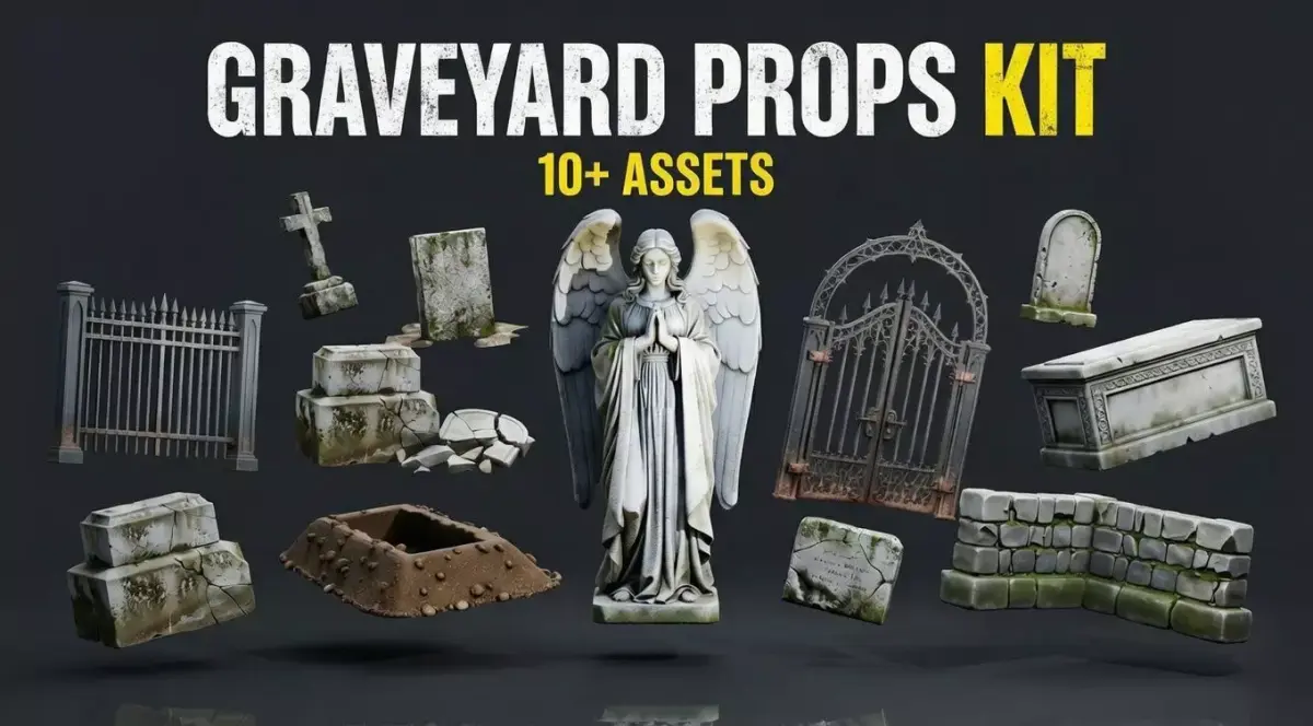 Graveyard Cemetery Pack Low-poly 3D model