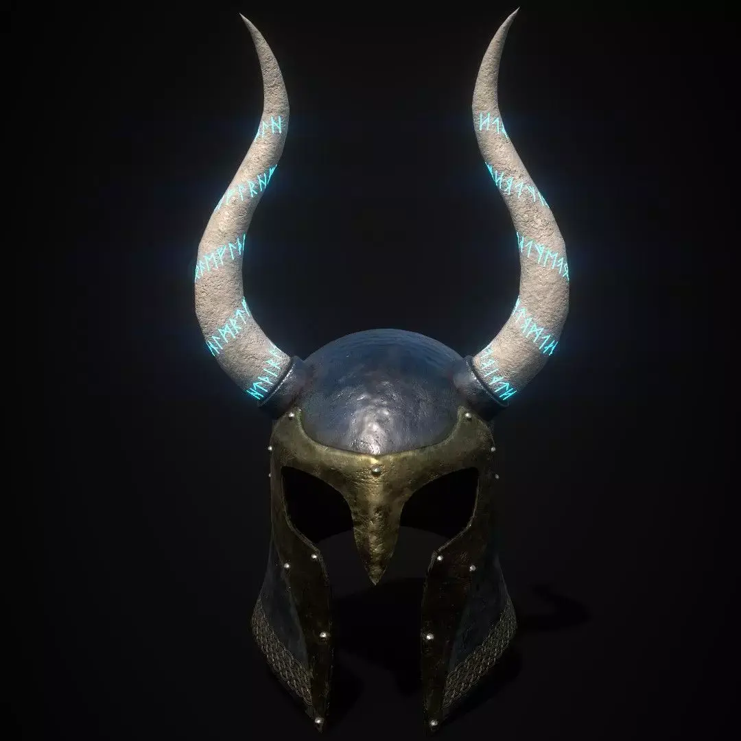 Horned fantasy helmet Low-poly 3D model